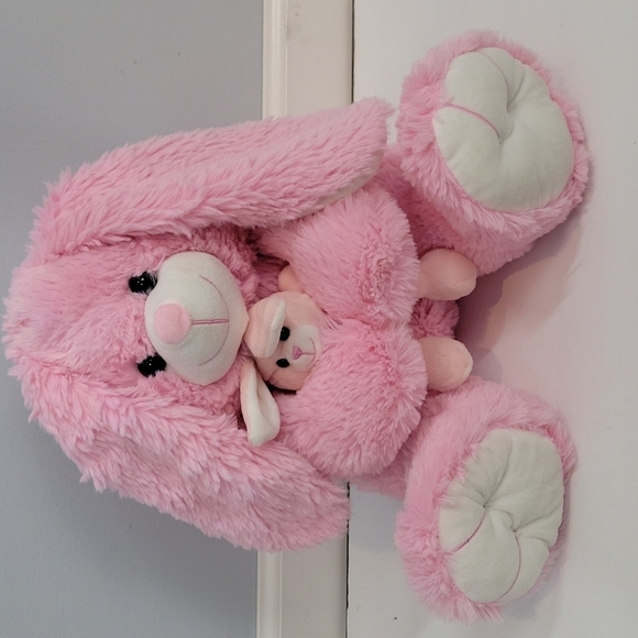 GOFFA Pink Mother Bunny with Baby Bunny Plush Toy - Picture 1 of 9